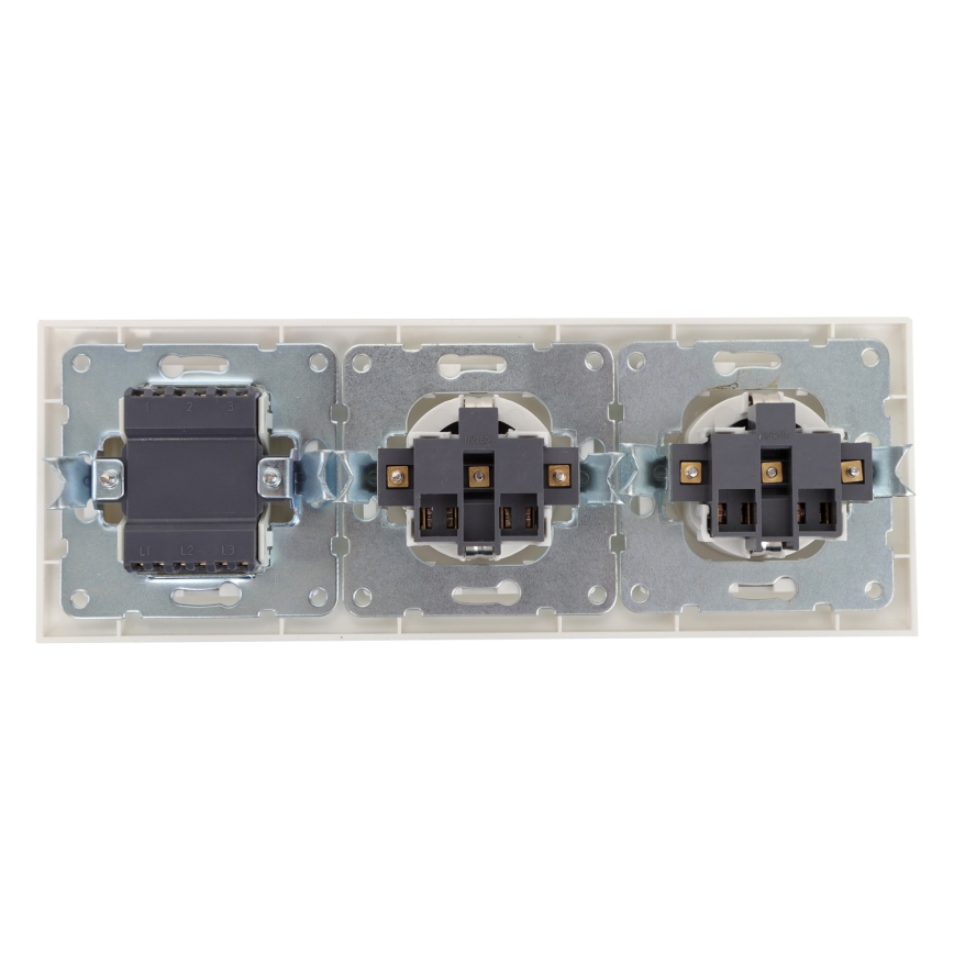 Aigostar - 3-gangs afbryder nr. 3 og 2x SCHUKO-udtag 230 V med ramme, hvid
