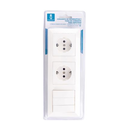 Aigostar - 3-gangs afbryder nr. 3 og 2x SCHUKO-udtag 230 V med ramme, hvid