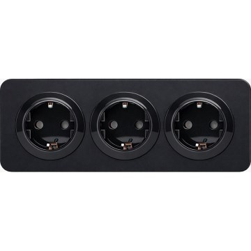 Aigostar - 3-gangs stikkontakt med ramme, SCHUKO 250V/16A, sort