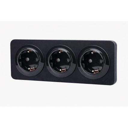 Aigostar - 3-gangs stikkontakt med ramme, SCHUKO 250V/16A, sort