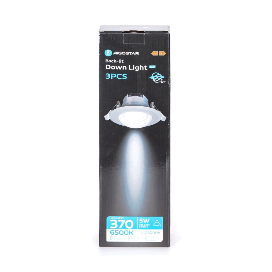 Aigostar - 3x LED indbygningslampe LED/5W/230V 6500K Ø 8,5 cm hvid