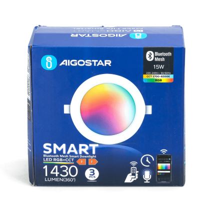 Aigostar - 3x LED indbygningslampe m. RGB-farver dæmpbar MESH 15W/230V 2700K-6500K diam. 17 cm