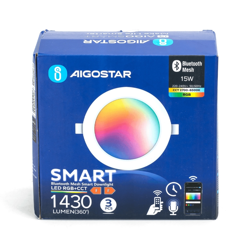 Aigostar - 3x LED indbygningslampe m. RGB-farver dæmpbar MESH 15W/230V 2700K-6500K diam. 17 cm