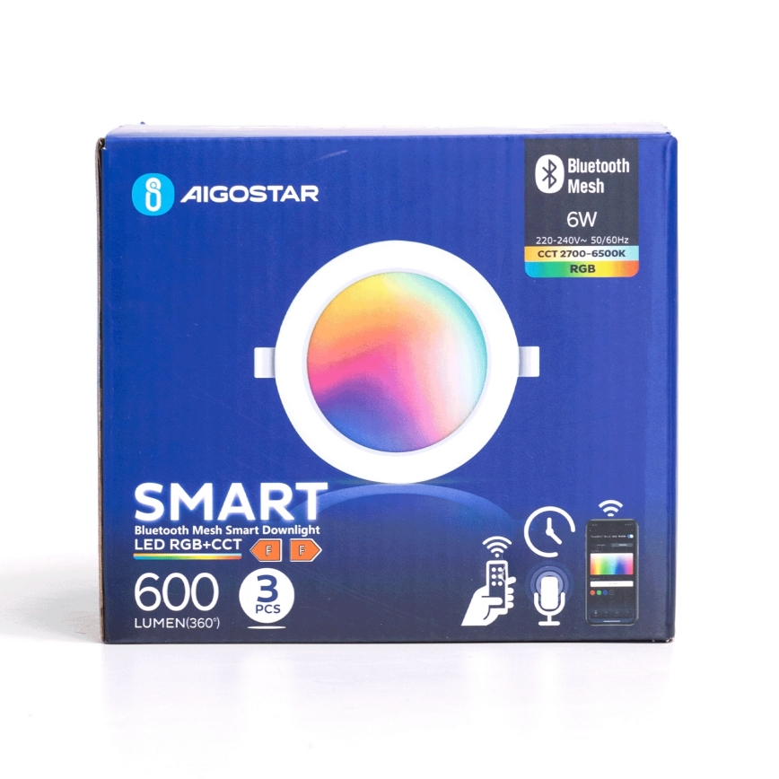 Aigostar 3x LED indbygningslampe m. RGB-farver dæmpbar MESH 6W/230V 2700K-6500K diameter 11,5 cm