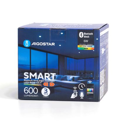Aigostar 3x LED indbygningslampe m. RGB-farver dæmpbar MESH 6W/230V 2700K-6500K diameter 11,5 cm