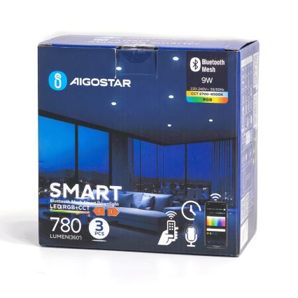 Aigostar - 3x LED indbygningslampe m. RGB-farver dæmpbar MESH 9W/230V 2700K-6500K diameter 14,5 cm