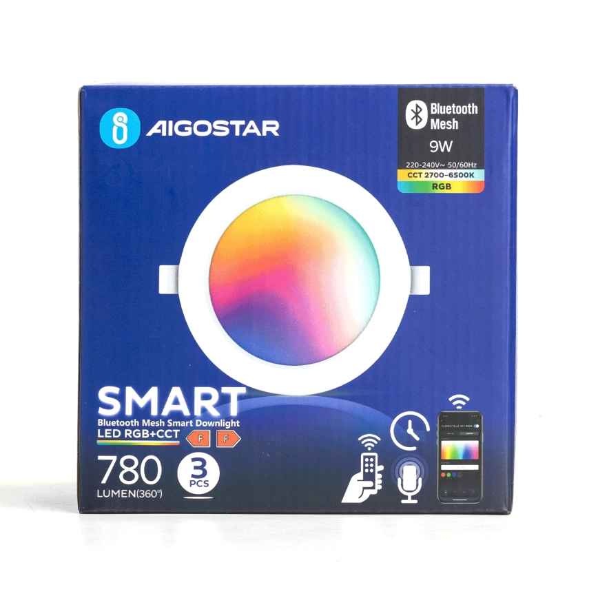 Aigostar - 3x LED indbygningslampe m. RGB-farver dæmpbar MESH 9W/230V 2700K-6500K diameter 14,5 cm