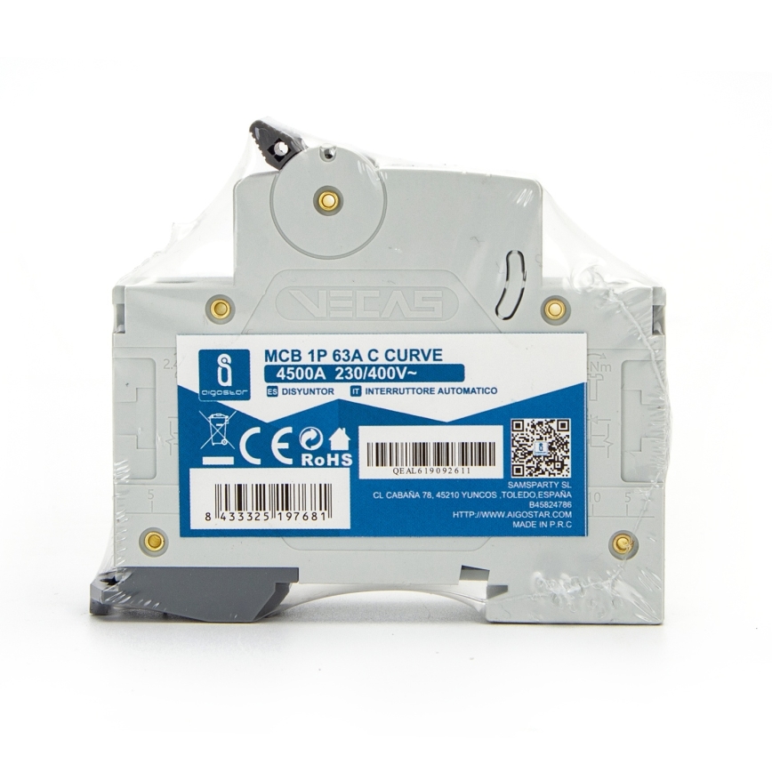 Aigostar - Automatsikring 1-faset 1P-63A-C 230-400V