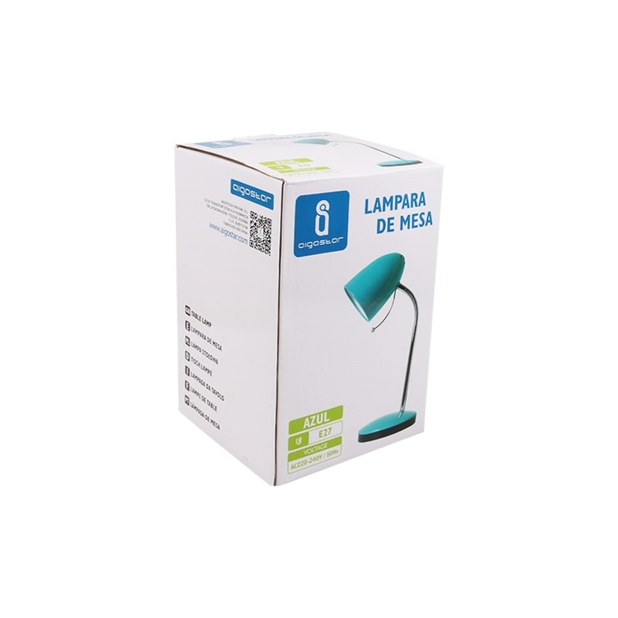 Aigostar - Bordlampe 1xE27/36W/230V blå/skinnende krom