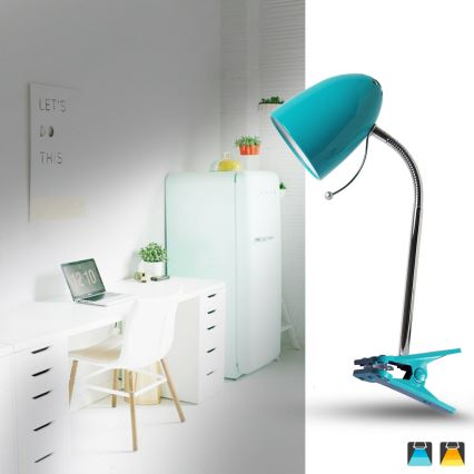 Aigostar -  Bordlampe med klemme 1xE27/11W/230V blå/skinnende krom