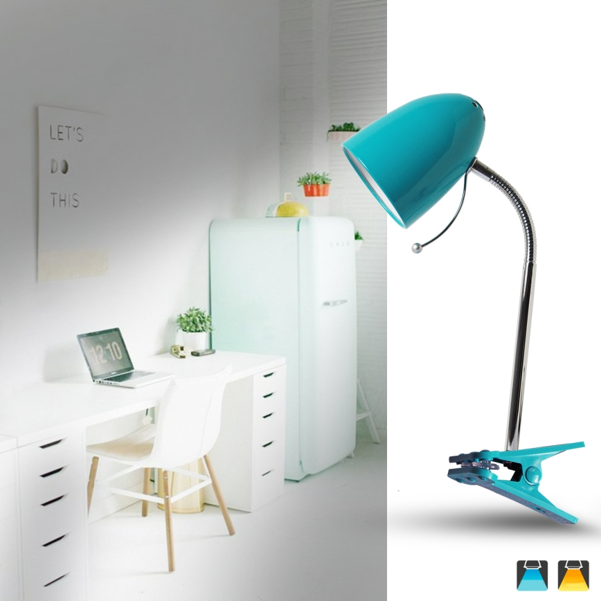 Aigostar -  Bordlampe med klemme 1xE27/11W/230V blå/skinnende krom