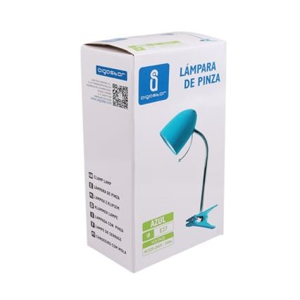Aigostar -  Bordlampe med klemme 1xE27/11W/230V blå/skinnende krom