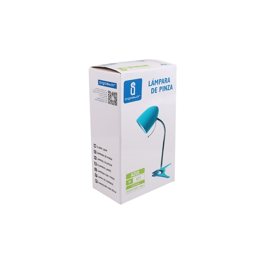 Aigostar -  Bordlampe med klemme 1xE27/11W/230V blå/skinnende krom