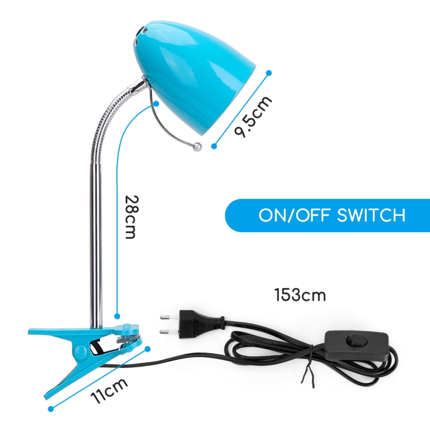 Aigostar -  Bordlampe med klemme 1xE27/11W/230V blå/skinnende krom