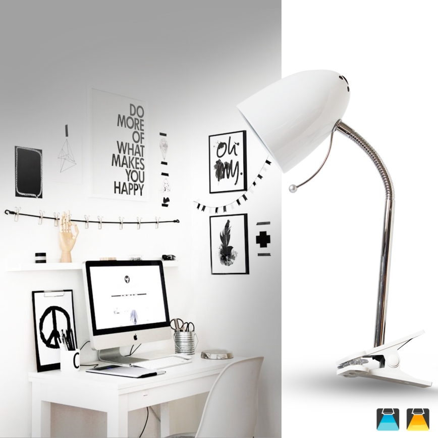 Aigostar -  Bordlampe med klemme 1xE27/11W/230V hvid/skinnende krom