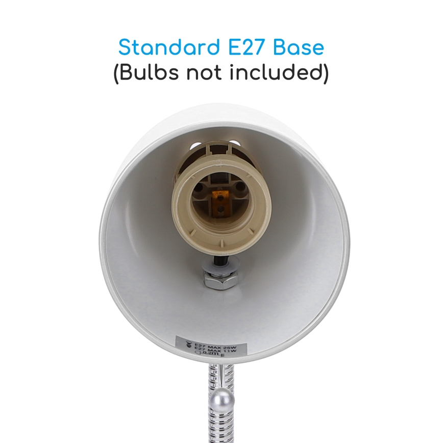Aigostar -  Bordlampe med klemme 1xE27/11W/230V hvid/skinnende krom