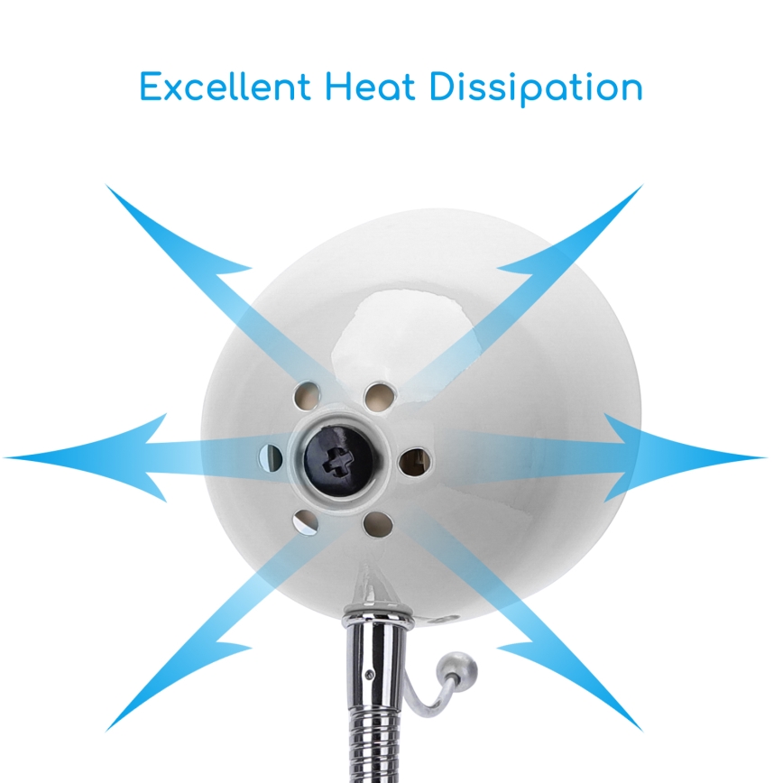 Aigostar -  Bordlampe med klemme 1xE27/11W/230V hvid/skinnende krom