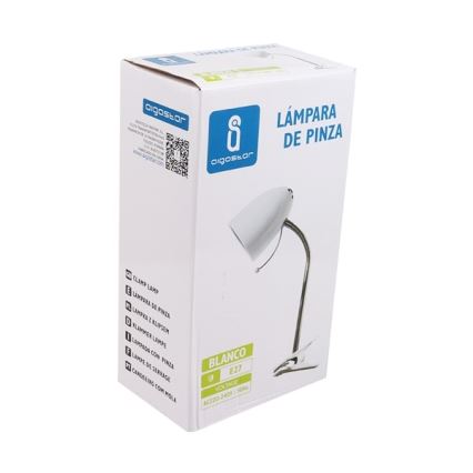 Aigostar -  Bordlampe med klemme 1xE27/11W/230V hvid/skinnende krom