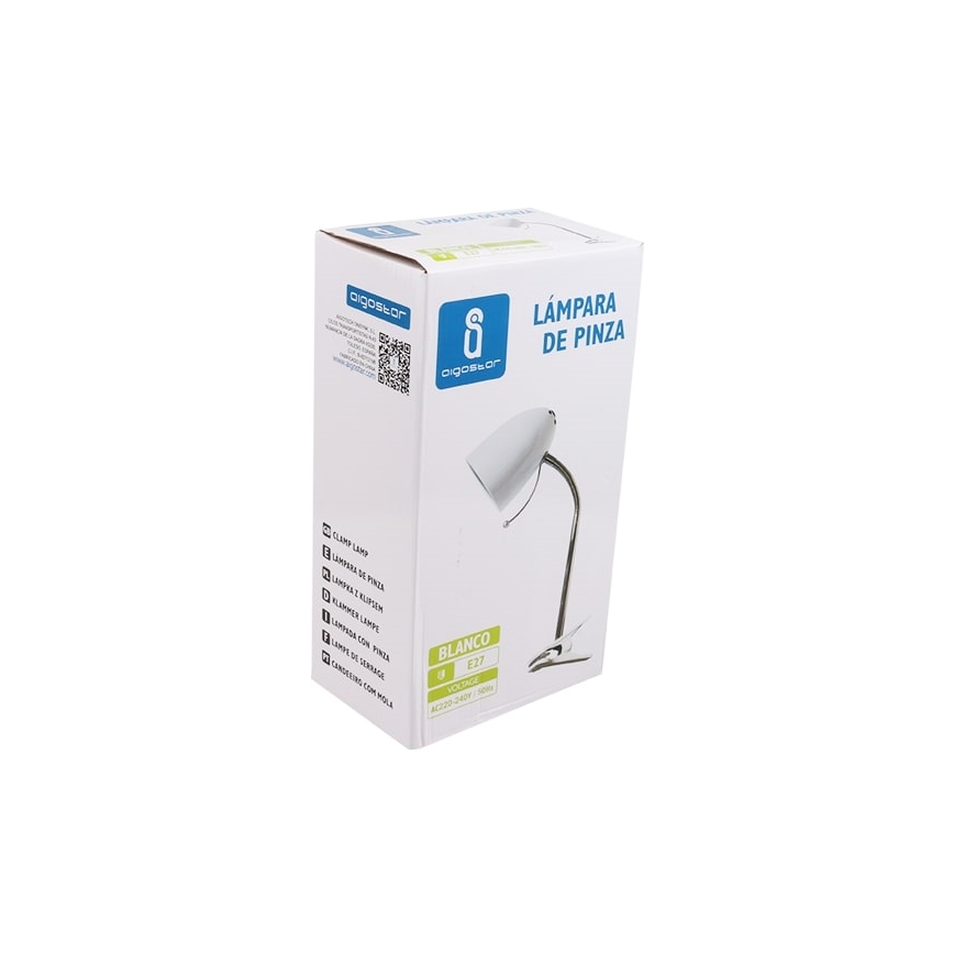 Aigostar -  Bordlampe med klemme 1xE27/11W/230V hvid/skinnende krom