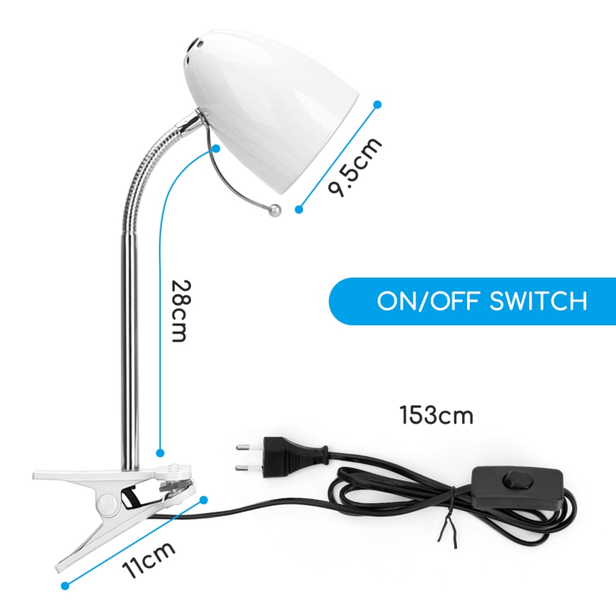 Aigostar -  Bordlampe med klemme 1xE27/11W/230V hvid/skinnende krom