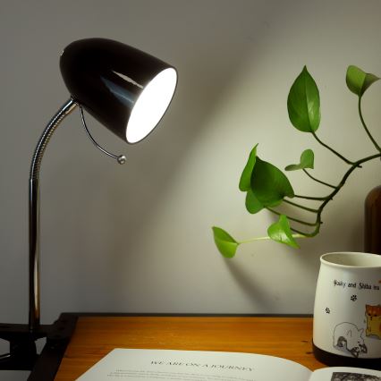Aigostar -  Bordlampe med klemme 1xE27/11W/230V sort/skinnende krom