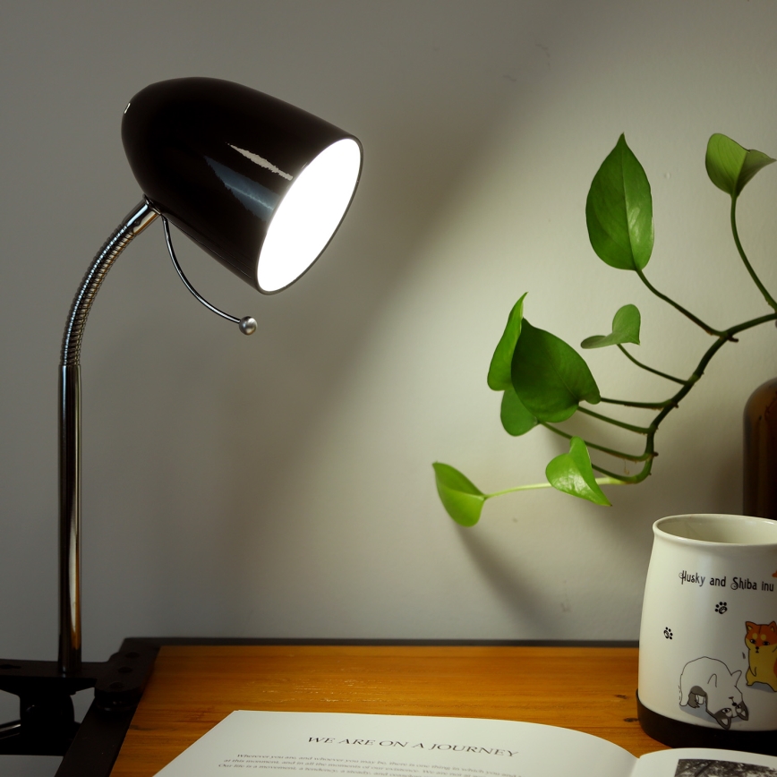 Aigostar -  Bordlampe med klemme 1xE27/11W/230V sort/skinnende krom