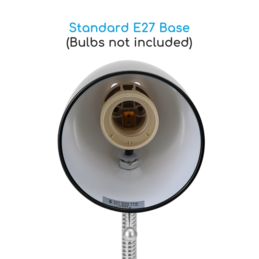 Aigostar -  Bordlampe med klemme 1xE27/11W/230V sort/skinnende krom
