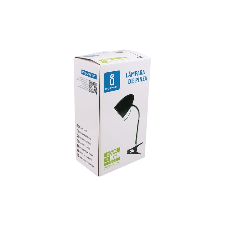 Aigostar -  Bordlampe med klemme 1xE27/11W/230V sort/skinnende krom