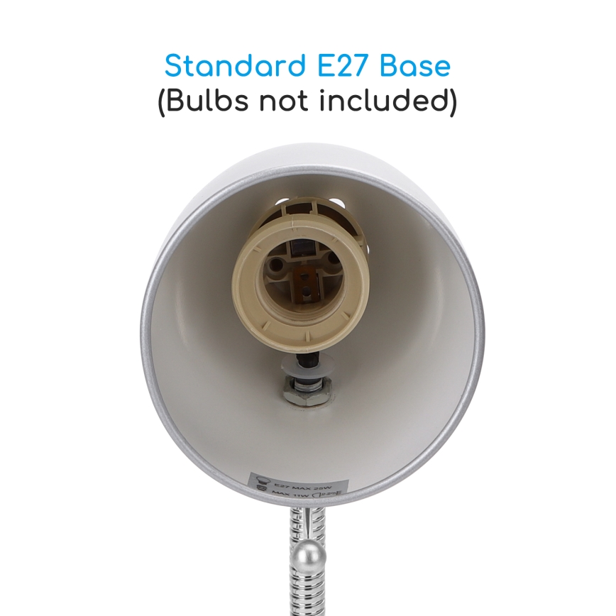 Aigostar -  Bordlampe med klemme 1xE27/11W/230V sølvfarvet/skinnende krom
