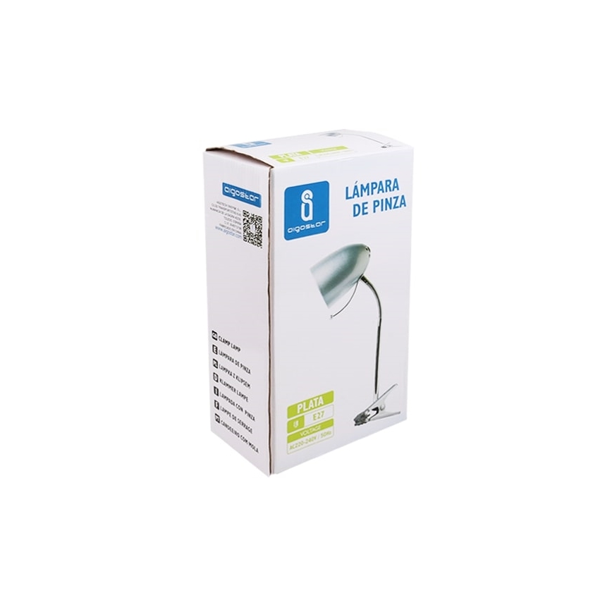 Aigostar -  Bordlampe med klemme 1xE27/11W/230V sølvfarvet/skinnende krom