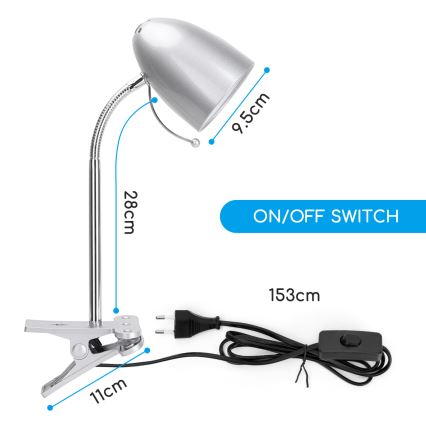 Aigostar -  Bordlampe med klemme 1xE27/11W/230V sølvfarvet/skinnende krom