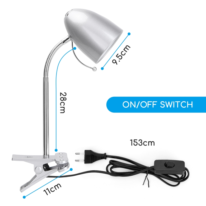 Aigostar -  Bordlampe med klemme 1xE27/11W/230V sølvfarvet/skinnende krom