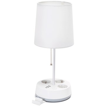 Aigostar - Bordlampe med stik og USB-porte 1xE27/60W/230V hvid