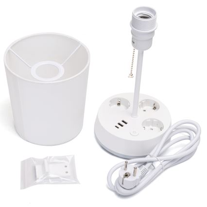 Aigostar - Bordlampe med stik og USB-porte 1xE27/60W/230V hvid