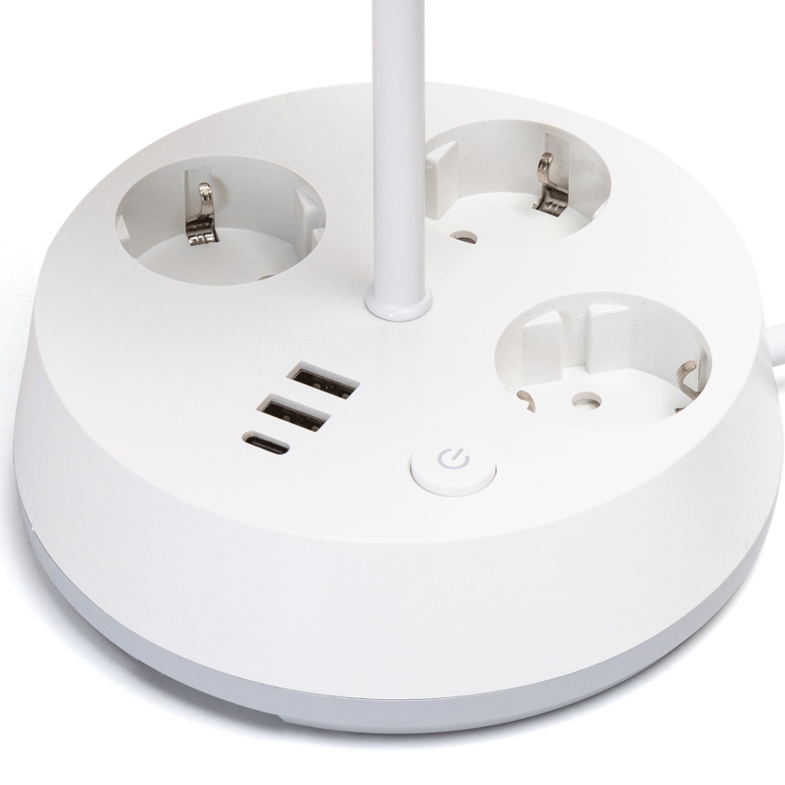 Aigostar - Bordlampe med stik og USB-porte 1xE27/60W/230V hvid