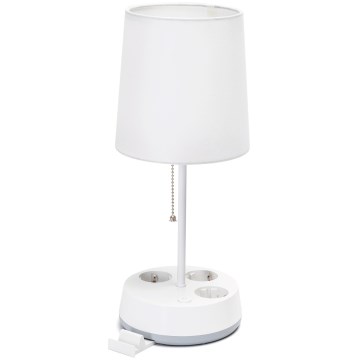 Aigostar - Bordlampe med stikkontakter 1xE27/60W/230V hvid