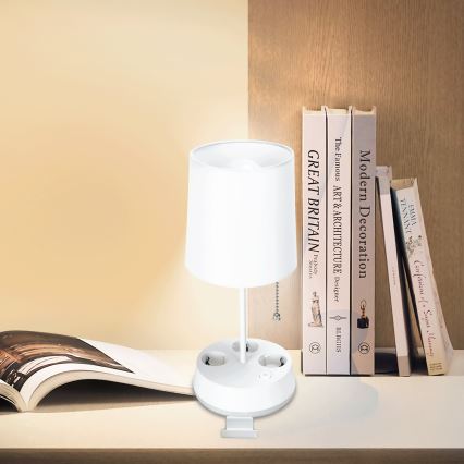 Aigostar - Bordlampe med stikkontakter 1xE27/60W/230V hvid