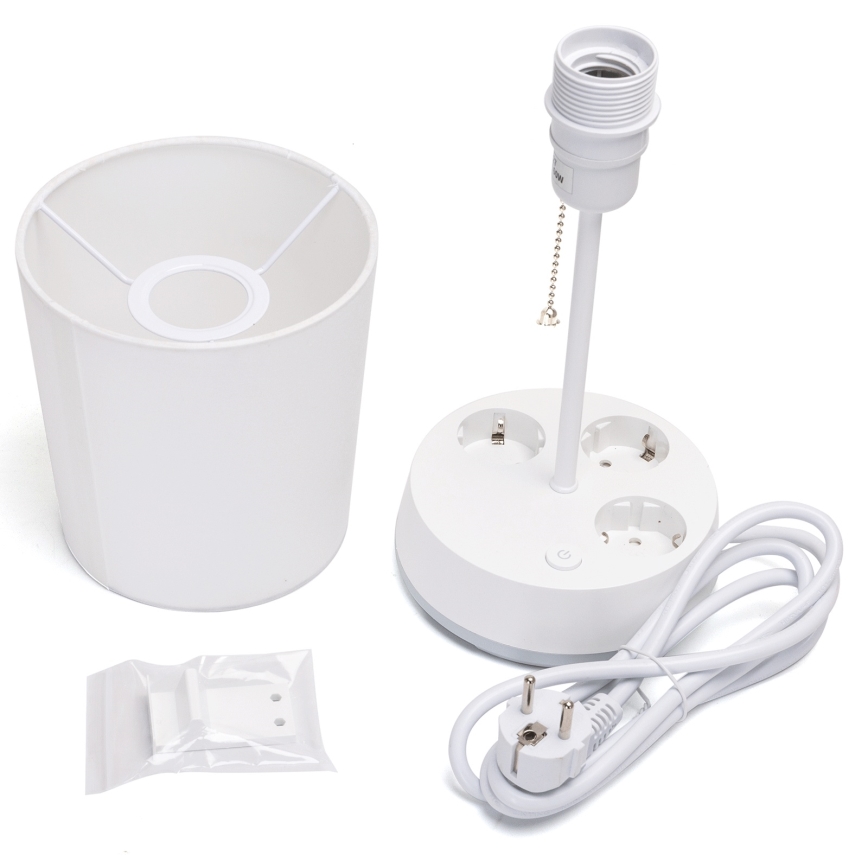 Aigostar - Bordlampe med stikkontakter 1xE27/60W/230V hvid