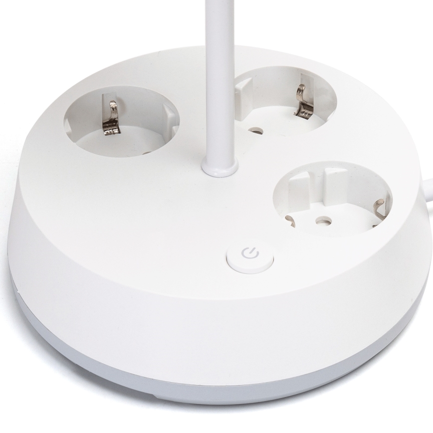 Aigostar - Bordlampe med stikkontakter 1xE27/60W/230V hvid