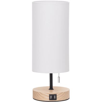 Aigostar - Bordlampe med USB-port 1xE27/40W/230V beige
