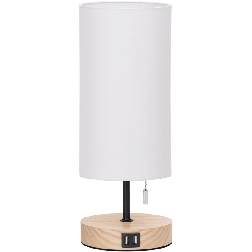 Aigostar - Bordlampe med USB-port 1xE27/40W/230V beige