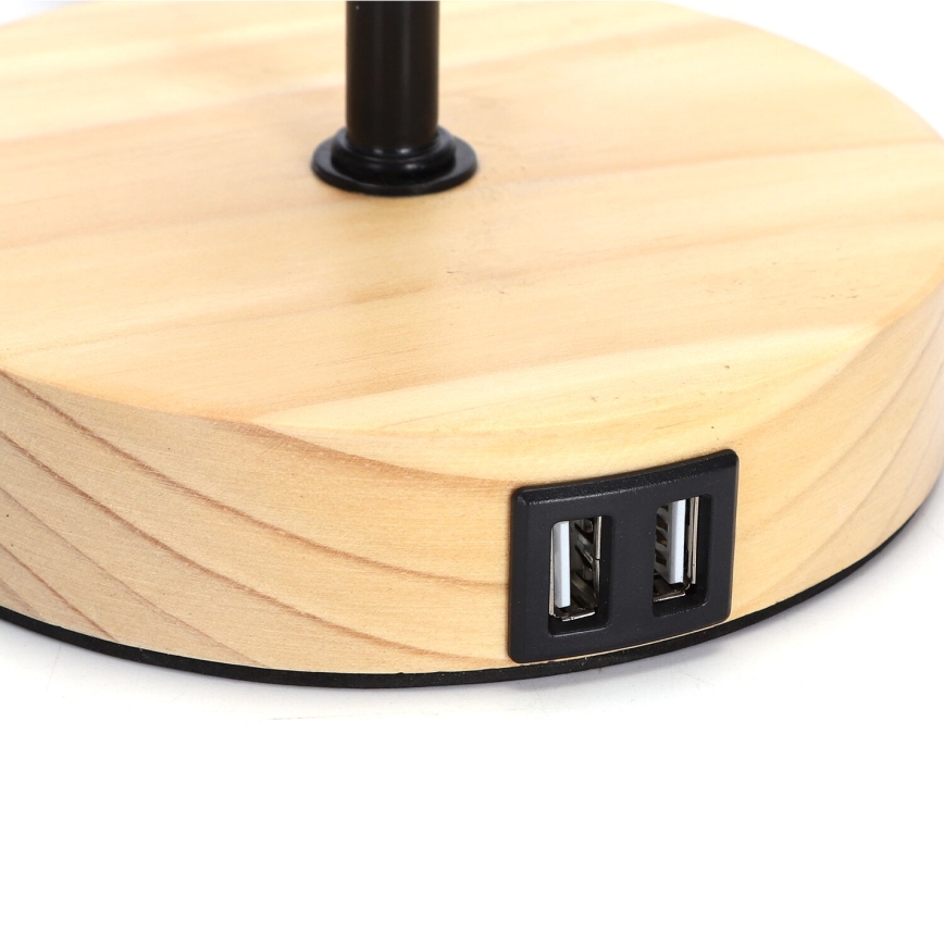 Aigostar - Bordlampe med USB-port 1xE27/40W/230V beige