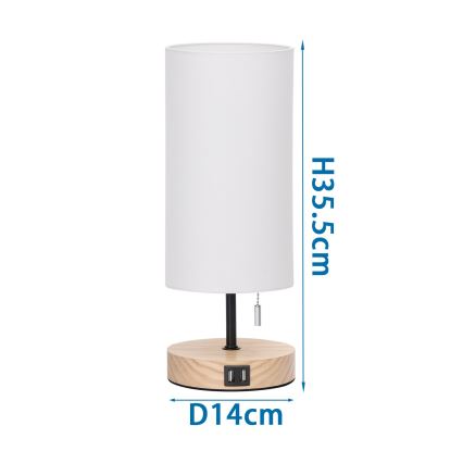Aigostar - Bordlampe med USB-port 1xE27/40W/230V beige