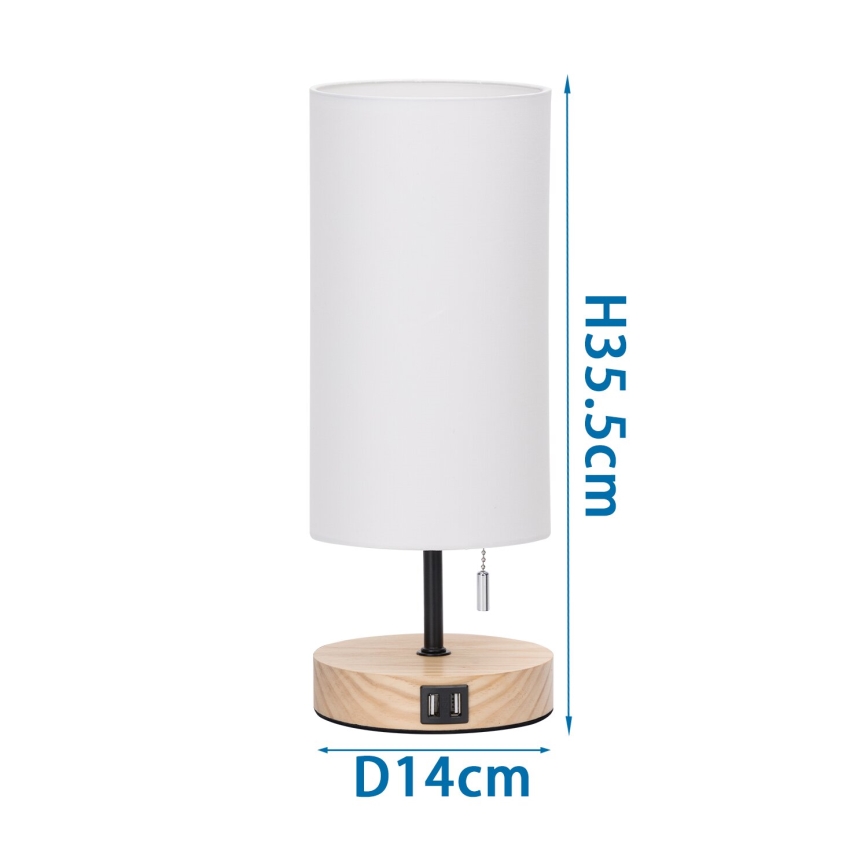 Aigostar - Bordlampe med USB-port 1xE27/40W/230V beige