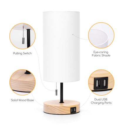 Aigostar - Bordlampe med USB-port 1xE27/40W/230V sort/creme