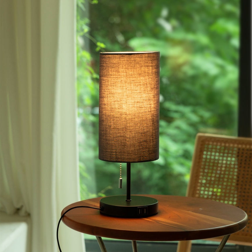 Aigostar - Bordlampe med USB-port 1xE27/40W/230V sort