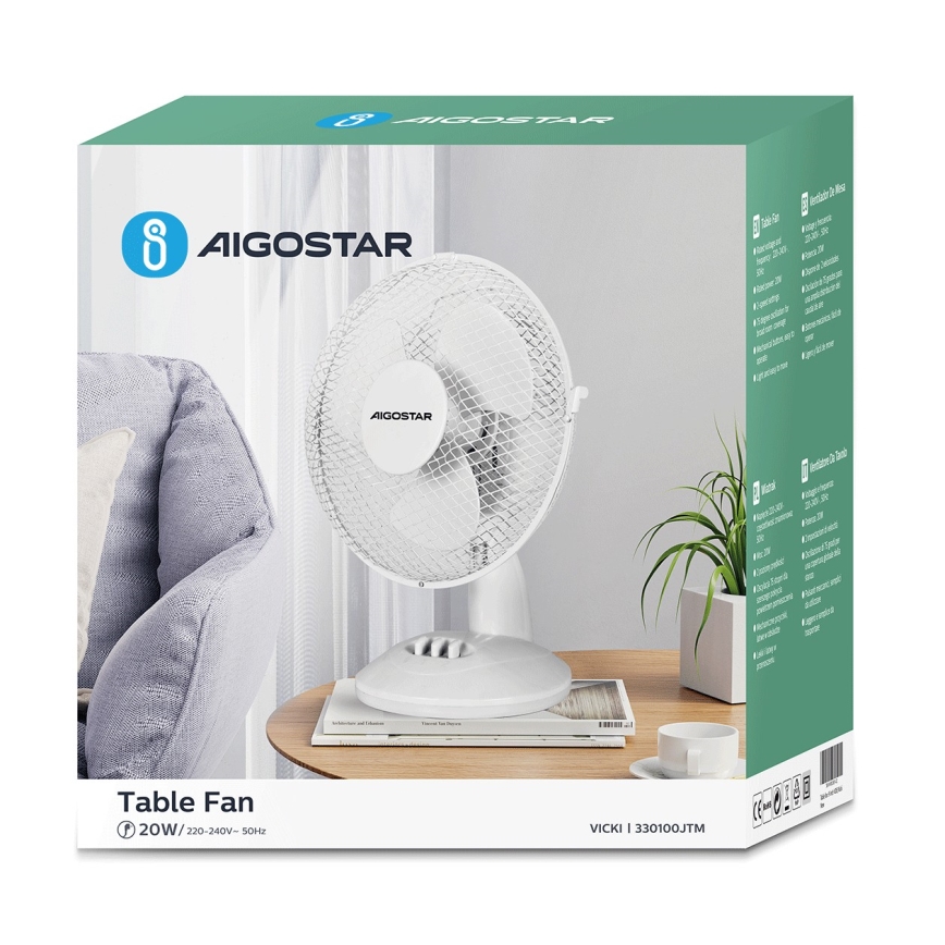 Aigostar - Bordventilator 20W/230V hvid