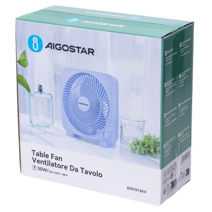Aigostar - Bordventilator 30 W/230 V blå