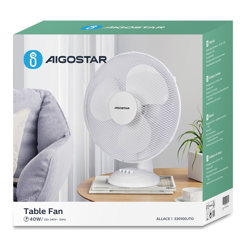 Aigostar - Bordventilator 40W/230V hvid