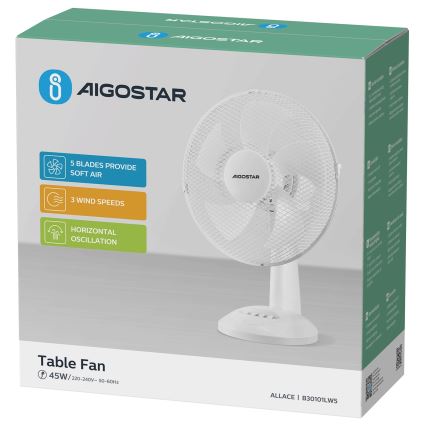 Aigostar - Bordventilator 45W/230V hvid